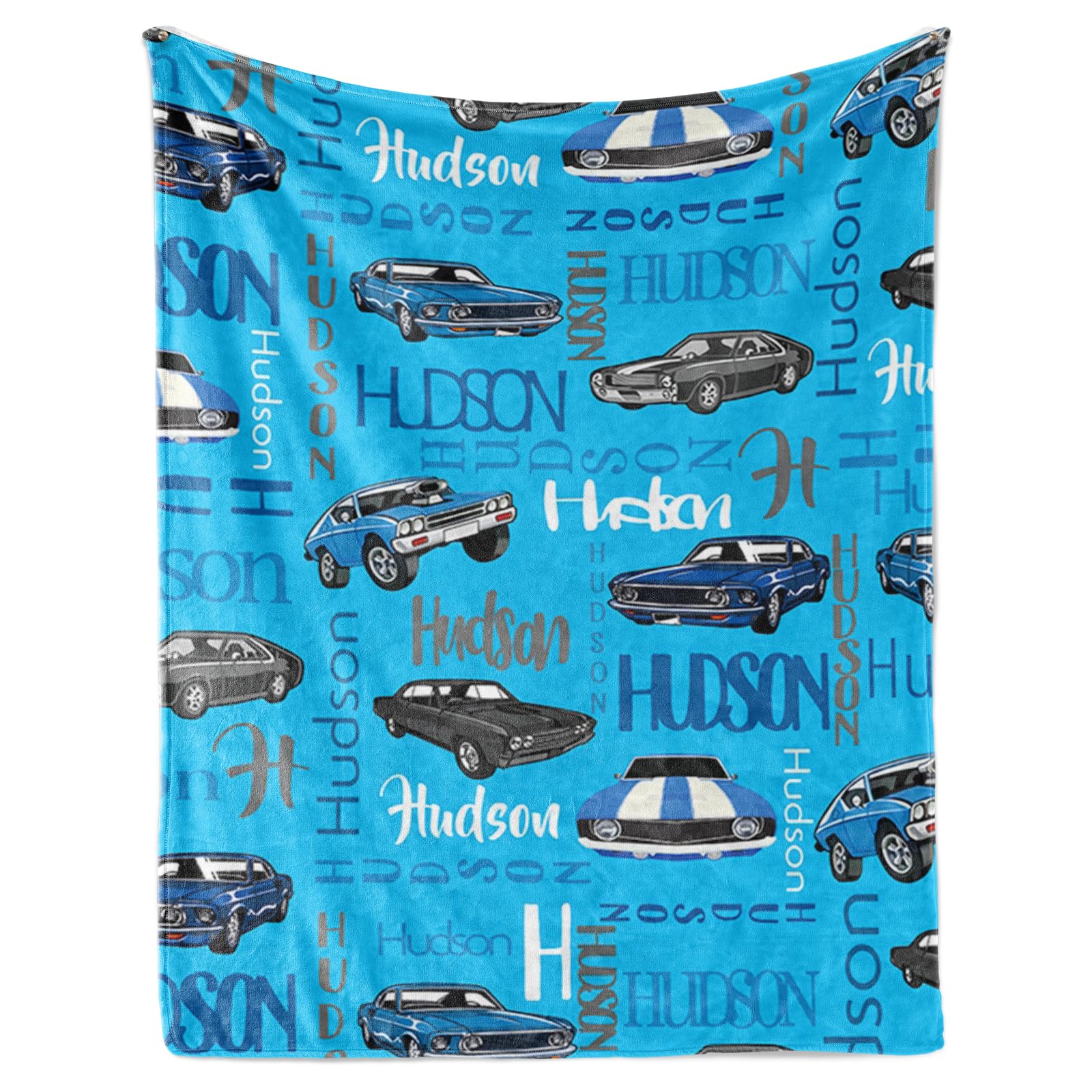 ZOTIMEF Custom Name Car Blanket for Kids - Multi-Fonts Names with Cars Theme Design - Personalized Soft Plush Flannel Blanket for Boys Girls Holidays Birthdays Gifts Blue