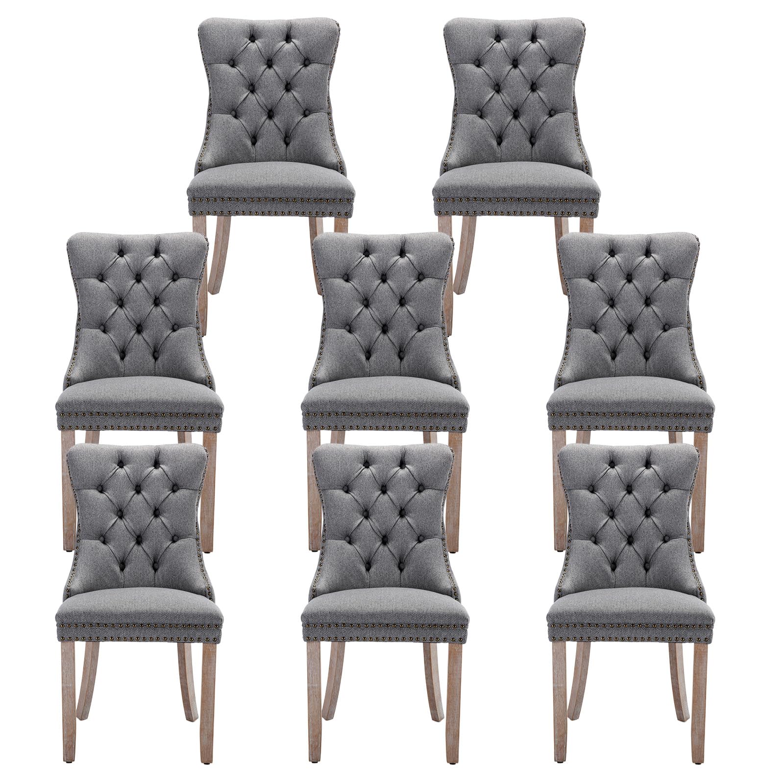 YICORPS Linen Dining Chairs Set of 8 Upholstered Tufted Dining Room Chair Kitchen Side Chairs with Nailhead Trim and Wood Legs for Dining Room,