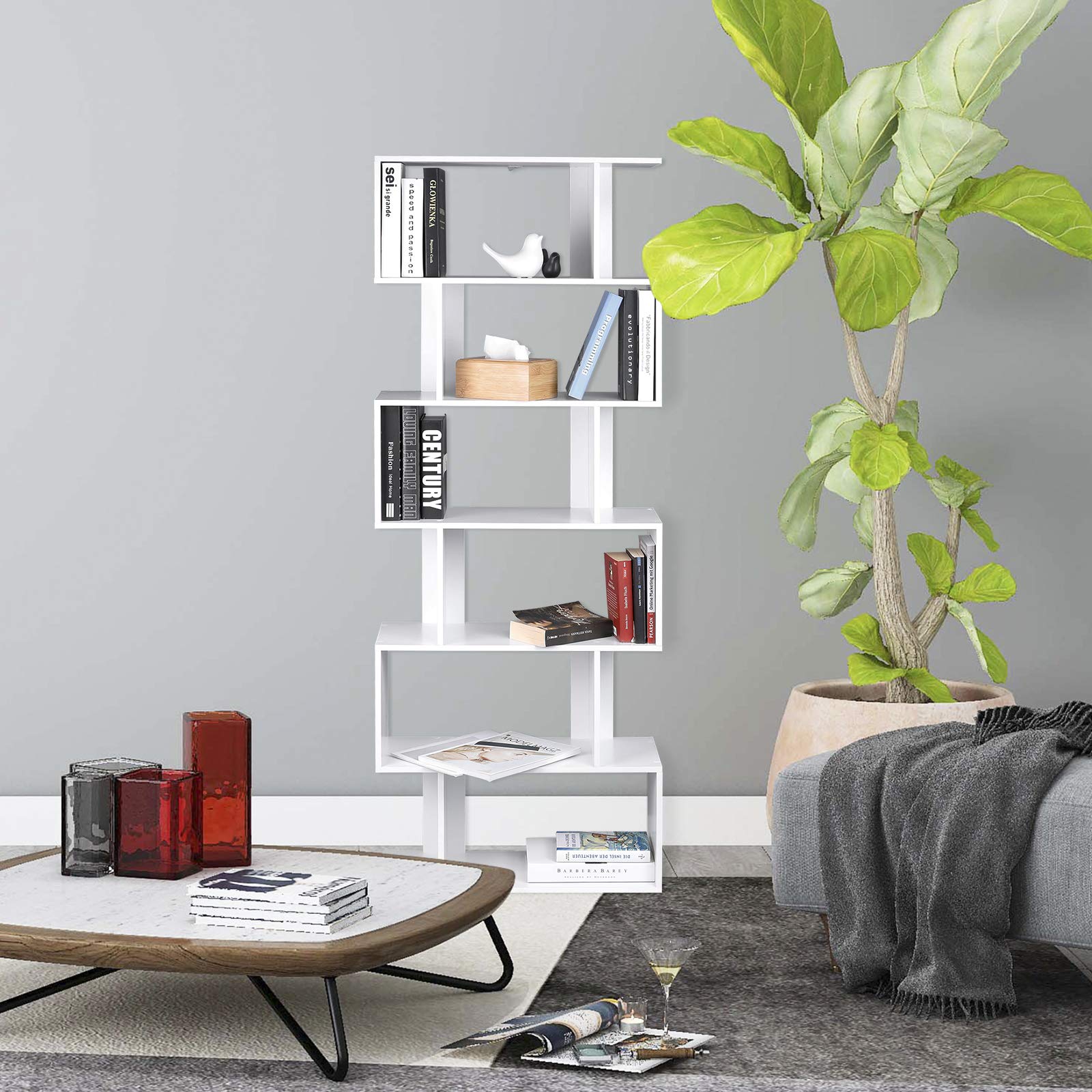 WOLTU Bookcase, White Book Shelf 6 Storage Cubes Unit, Tall