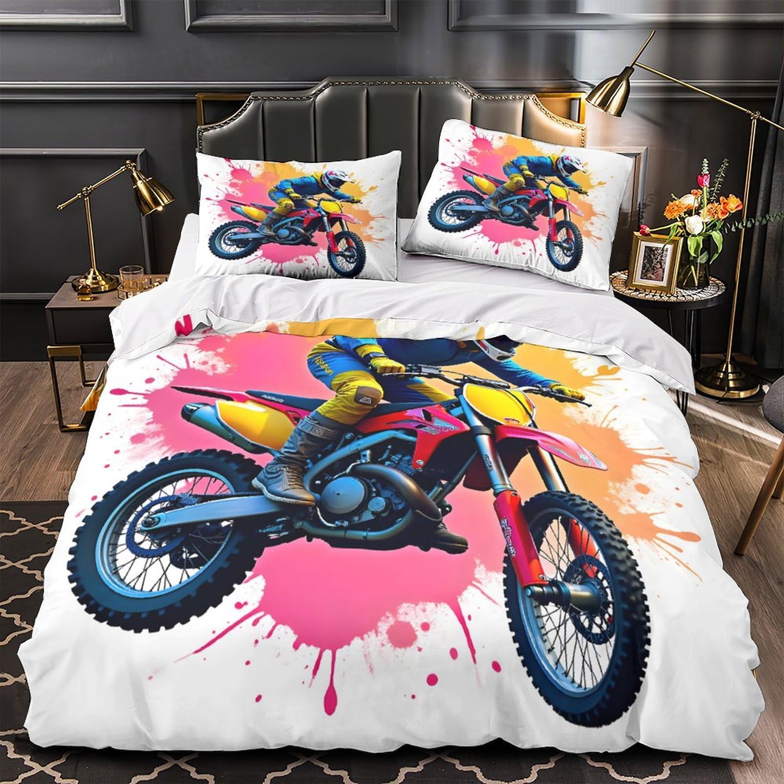 Linge de lit motocross 220x240 pour chambre d'ado fan de sport de l'extrême