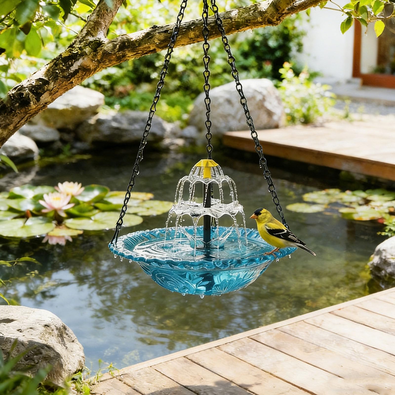 Sichtbare Solar-Wasserversorgung für Vögel mit 3 Meter langem Kabel und platzsparender Hänge-Solar-Gartendekoration