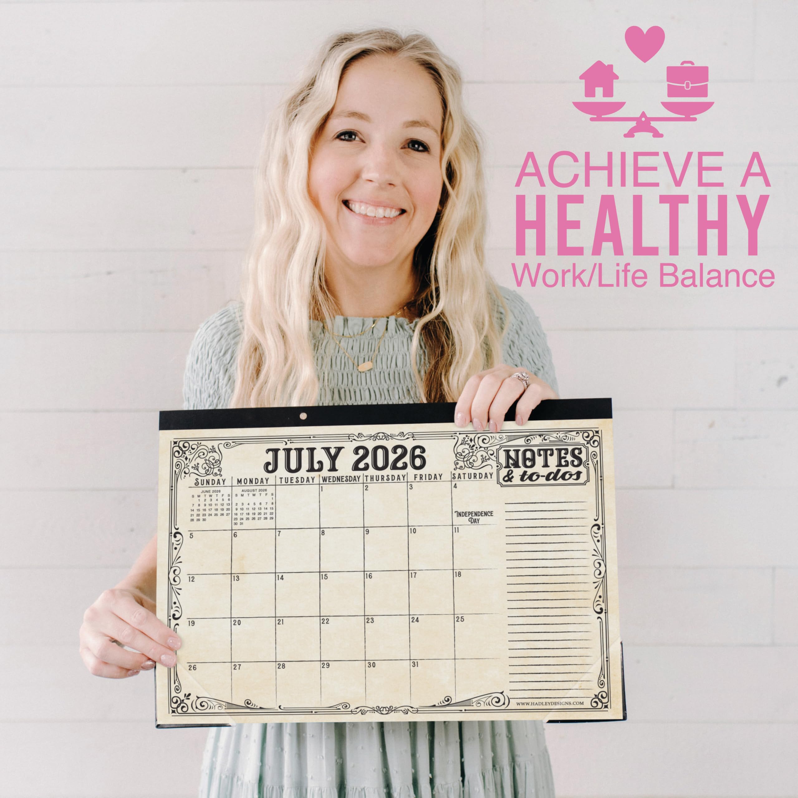 Hadley Designs Großer Tischkalender 2026–2027 – Monatlicher Lehrer-Schreibtischkalender 2026–2027, Tischkalender 2026, 18 Monate 2026, Schreibtischkalender, niedlicher Vintage-Klassenzimmer-Dekor