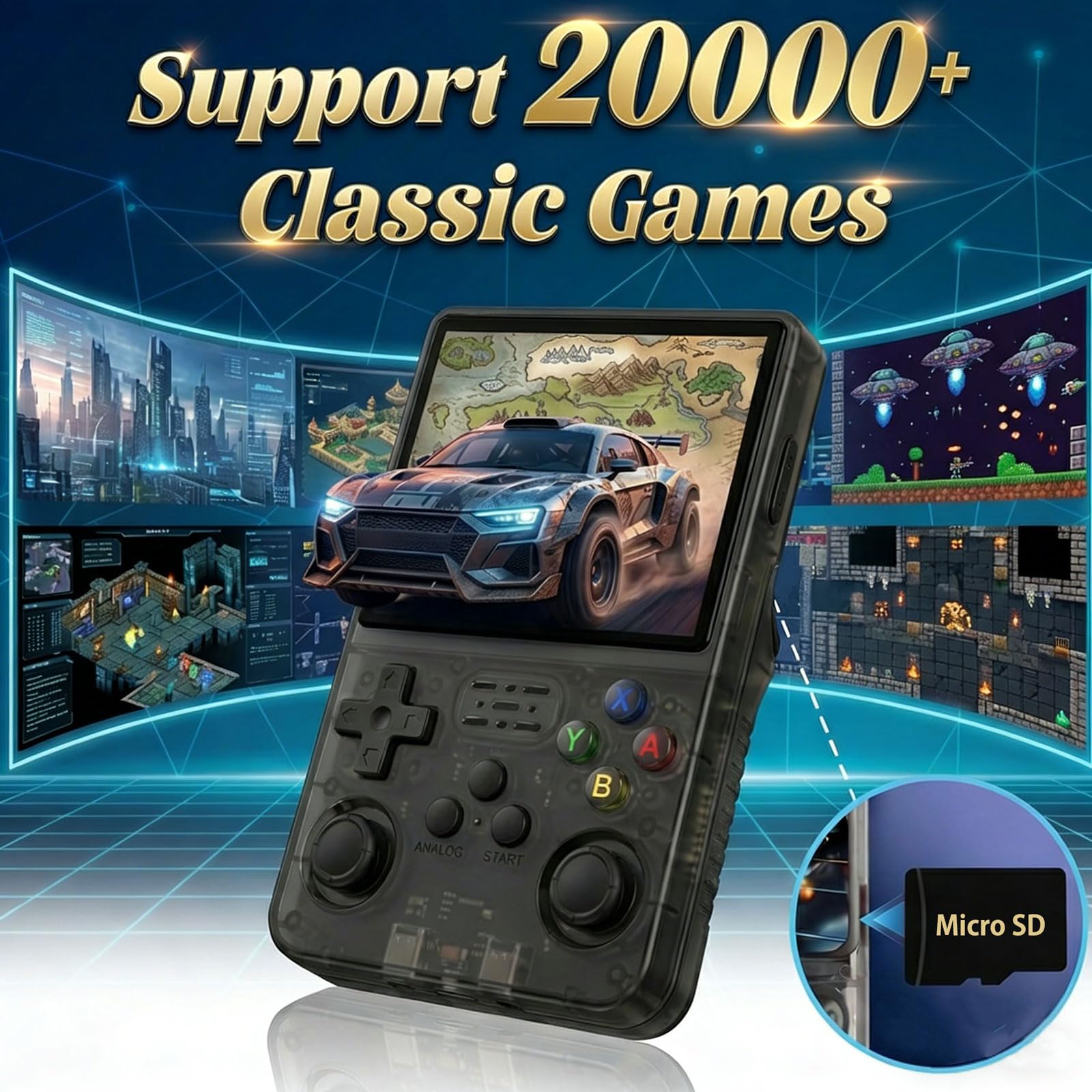 Retro Konsole Handheld Spielkonsole mit 20000+ Spielen, 3,5 Zoll IPS Bildschirm, Tragbare Retro Spielekonsole mit Linux System, R36S Portable Gaming Konsole für Zuhause und Reisen (Rauchschwarz)