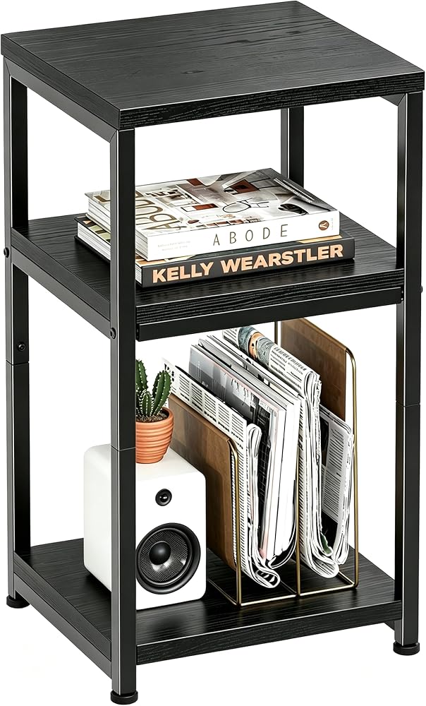 Simple Trending Side Table, End Table Night Stand, 3 Tiers Shelf for Living Room, Black — 사진 1