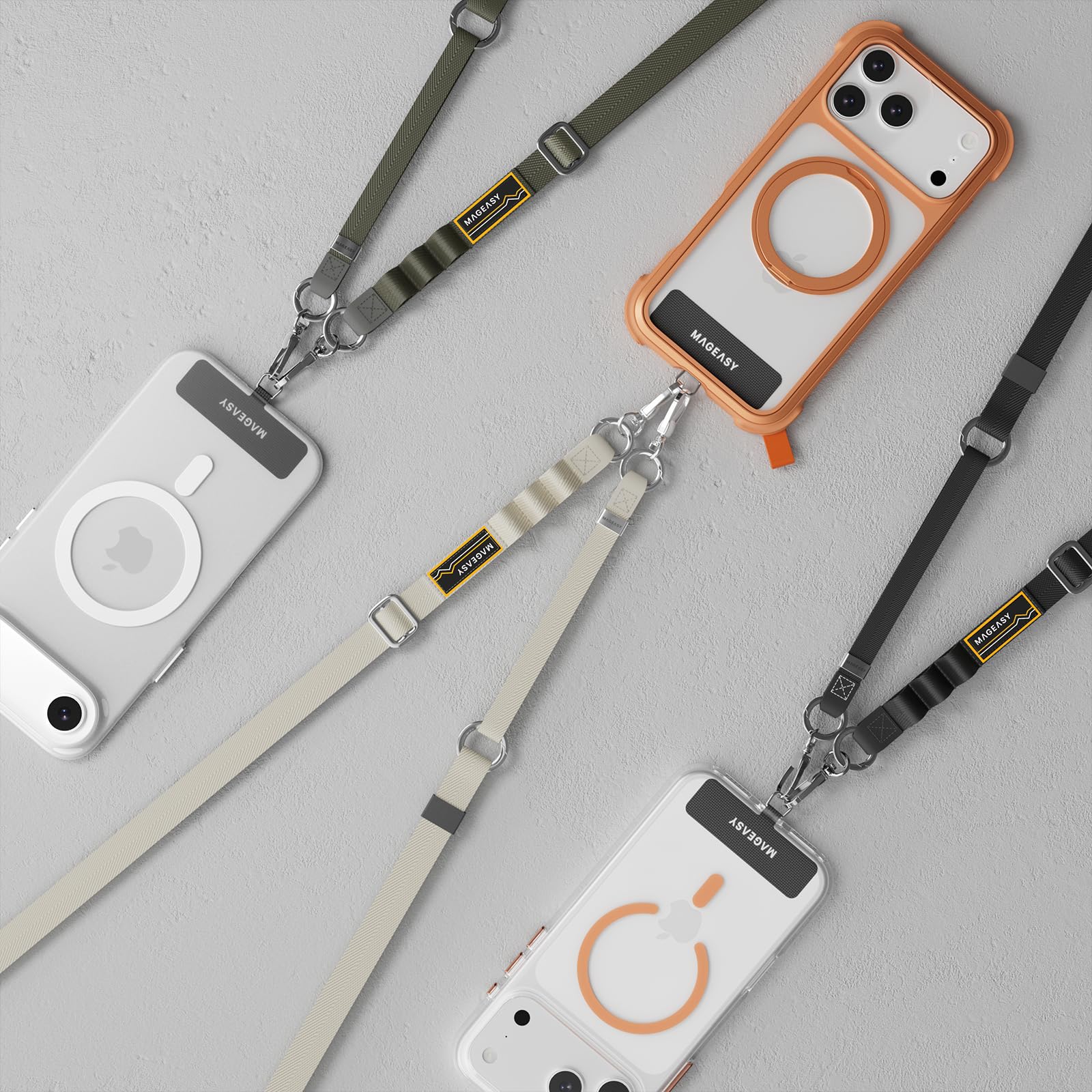 MAGEASY Cordino per telefono cellulare 2 in 1, tracolla universale e cinturino da polso con portachiavi integrato, linguetta per legare il telefono