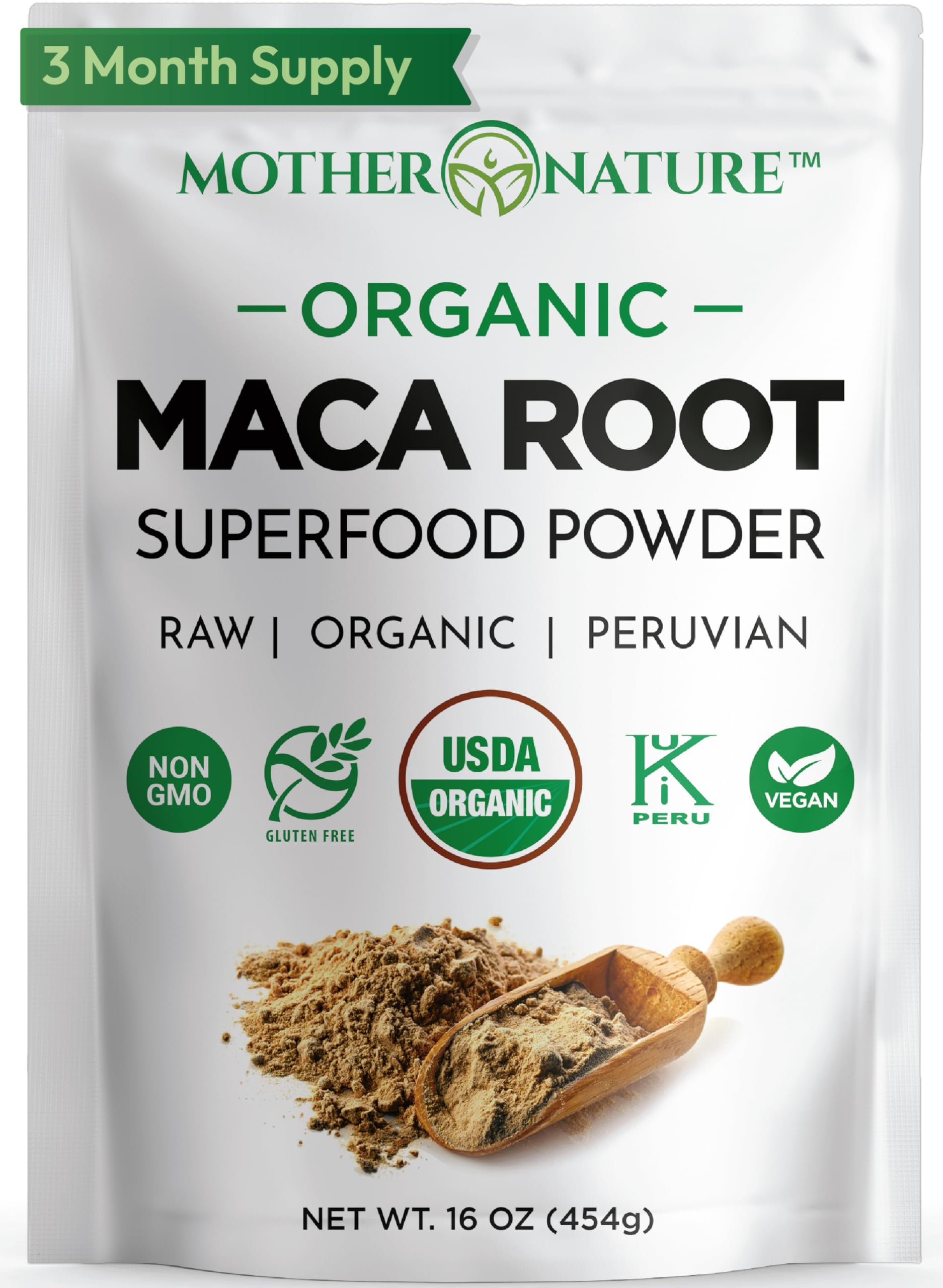 Mother Nature Organics Superfoods for Organic Living Pó de raiz de maca peruana preta, vermelha e amarela 3.000 mg, 448 g