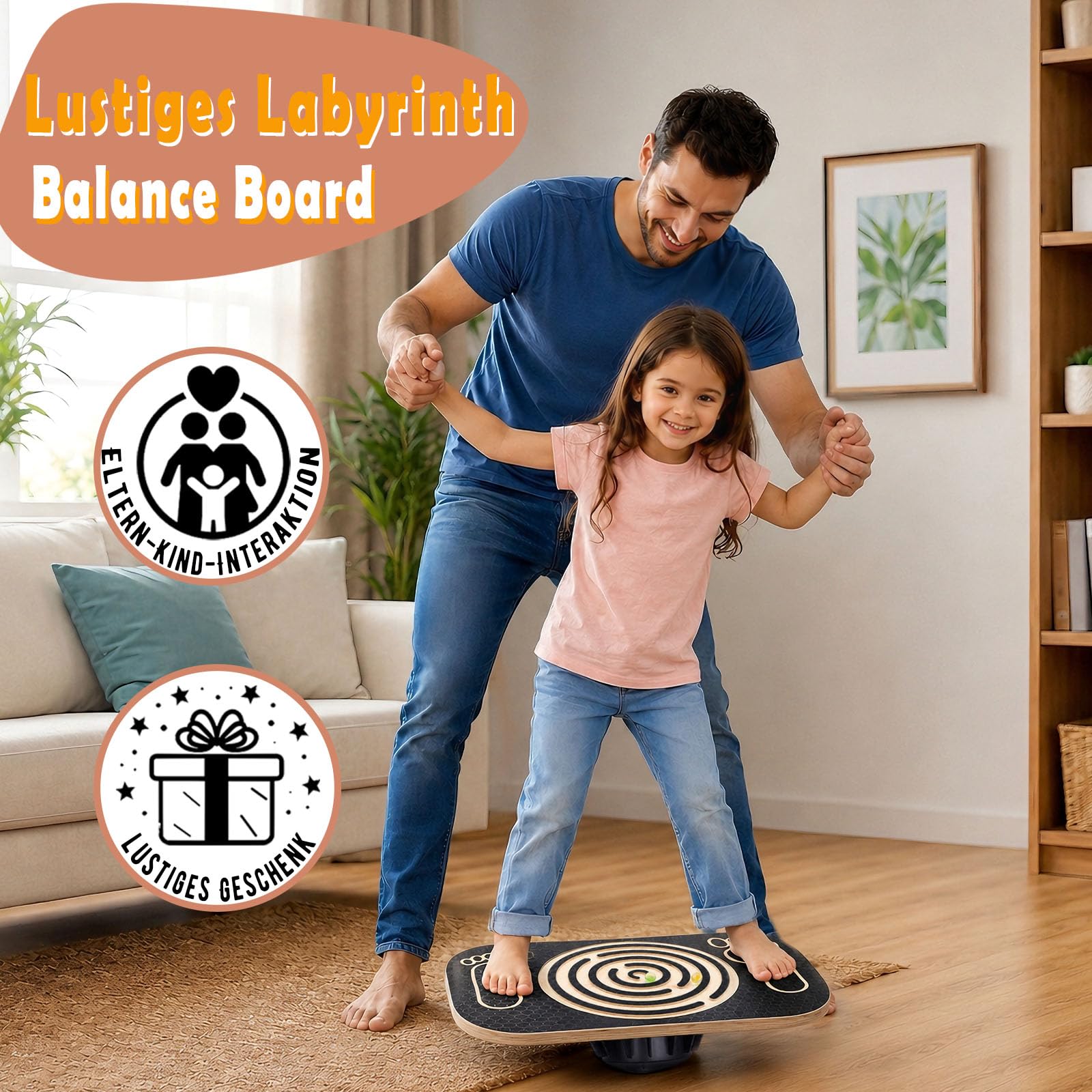 Balance Board in legno con labirinto, per bambini, per fitness e yoga, con labirinto a sfera, per sport interattivi in famiglia