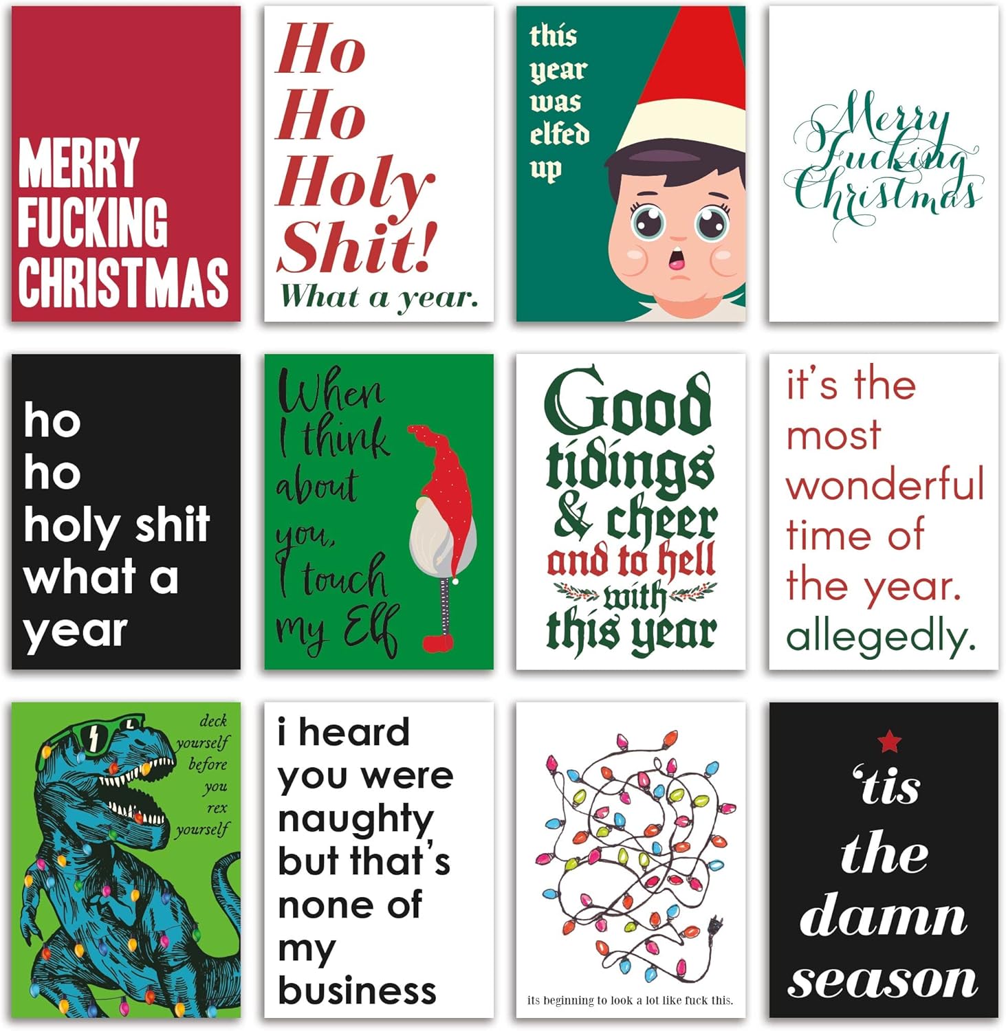 Ritzy Rose 24 Adult Variety Pack of Christmas Cards in 12 Hilarious Designs + Envelopes