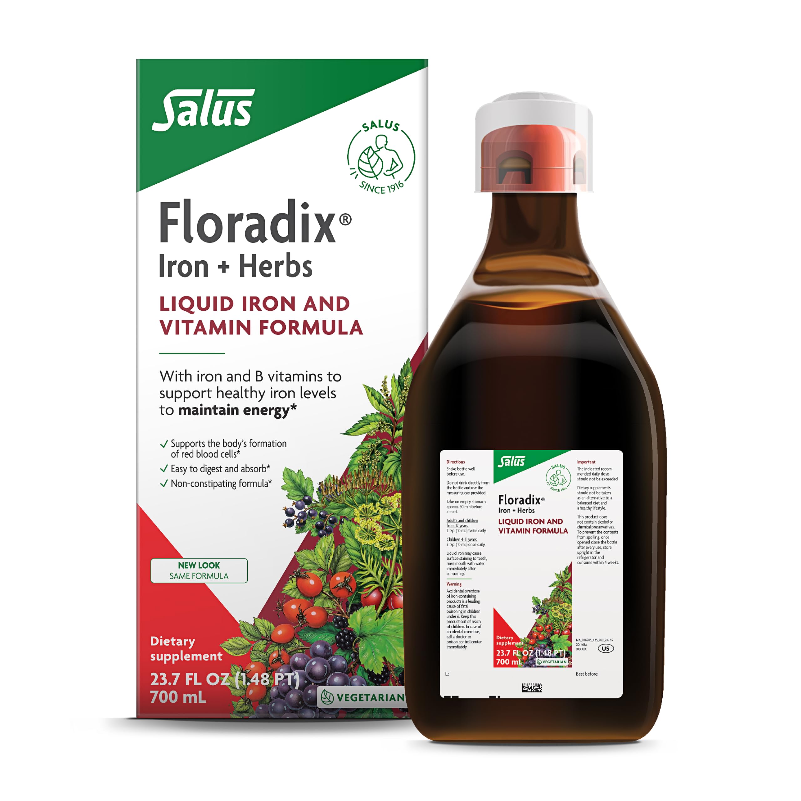 Floradixby Salus Iron & Herbs - Liquid Herbal Supplement for Energy Support* - Iron Supplement with Vitamin C & B Complex Vitamins - for Men & Women - 23.7 Fl Oz