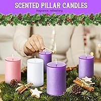 Vista 3 de Cindeer Juego de 5 velas de Adviento de 5 x 8 cm para coronas de Adviento, portavelas, votivas, color morado y rosa, velas de columna perfumadas