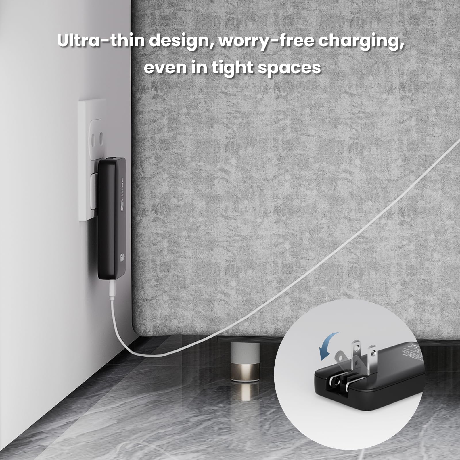 Flat 2-Port USB C Wall Charger 65W Slim Block USB-C Super Fast Charging for iPhone 16/15, Pro Max/Samsung Galaxy Models (White)