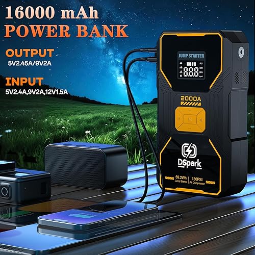 Miniatura 4 de B31 2000A Arrancador de salto con compresor de aire de 150 PSI, paquete de batería de arranque para motores de gas de hasta 7.0 L y 6.5 L, salto