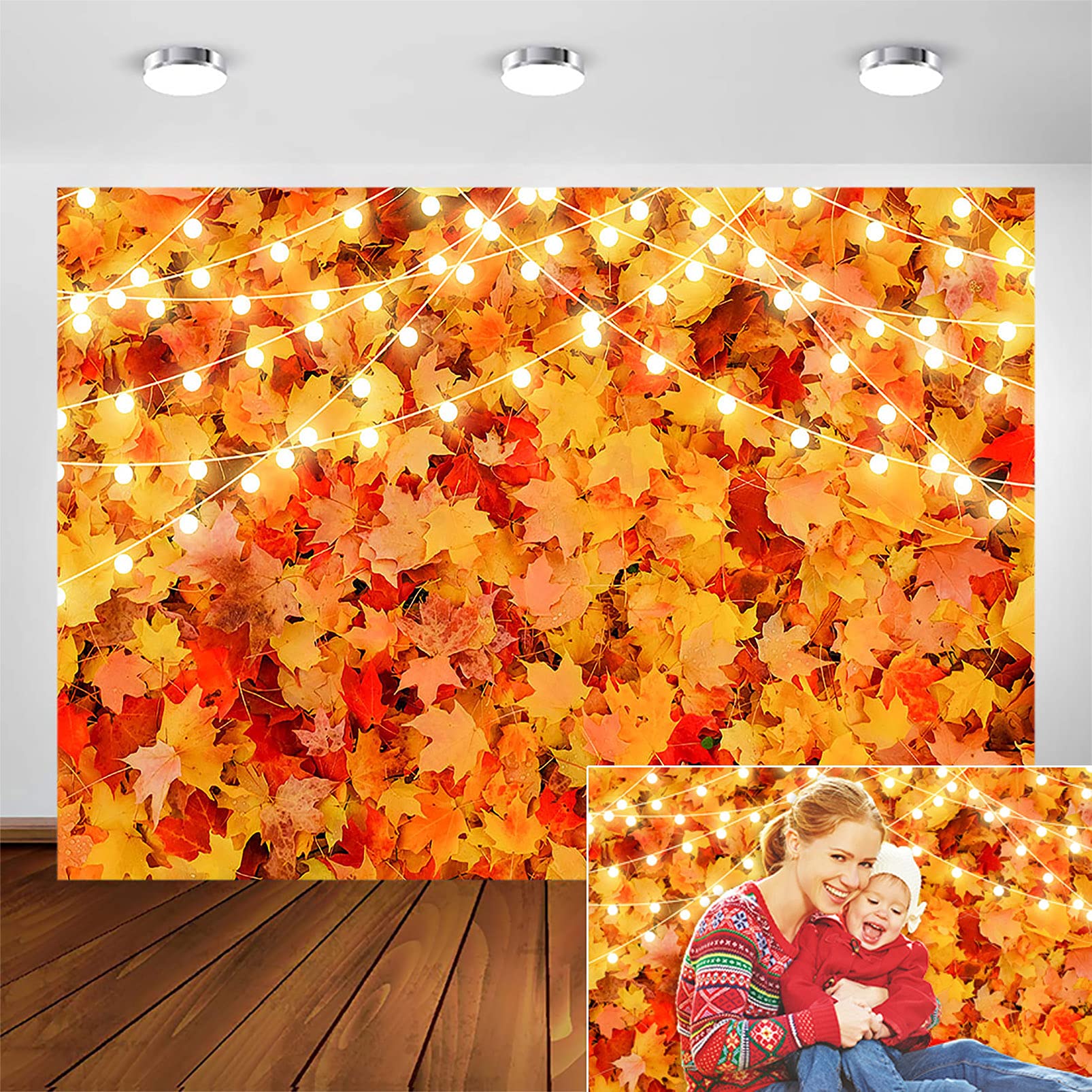 Avezano Fall Backdrop 8x6 FT - Autumn Maple Leaves Forest Photography Background