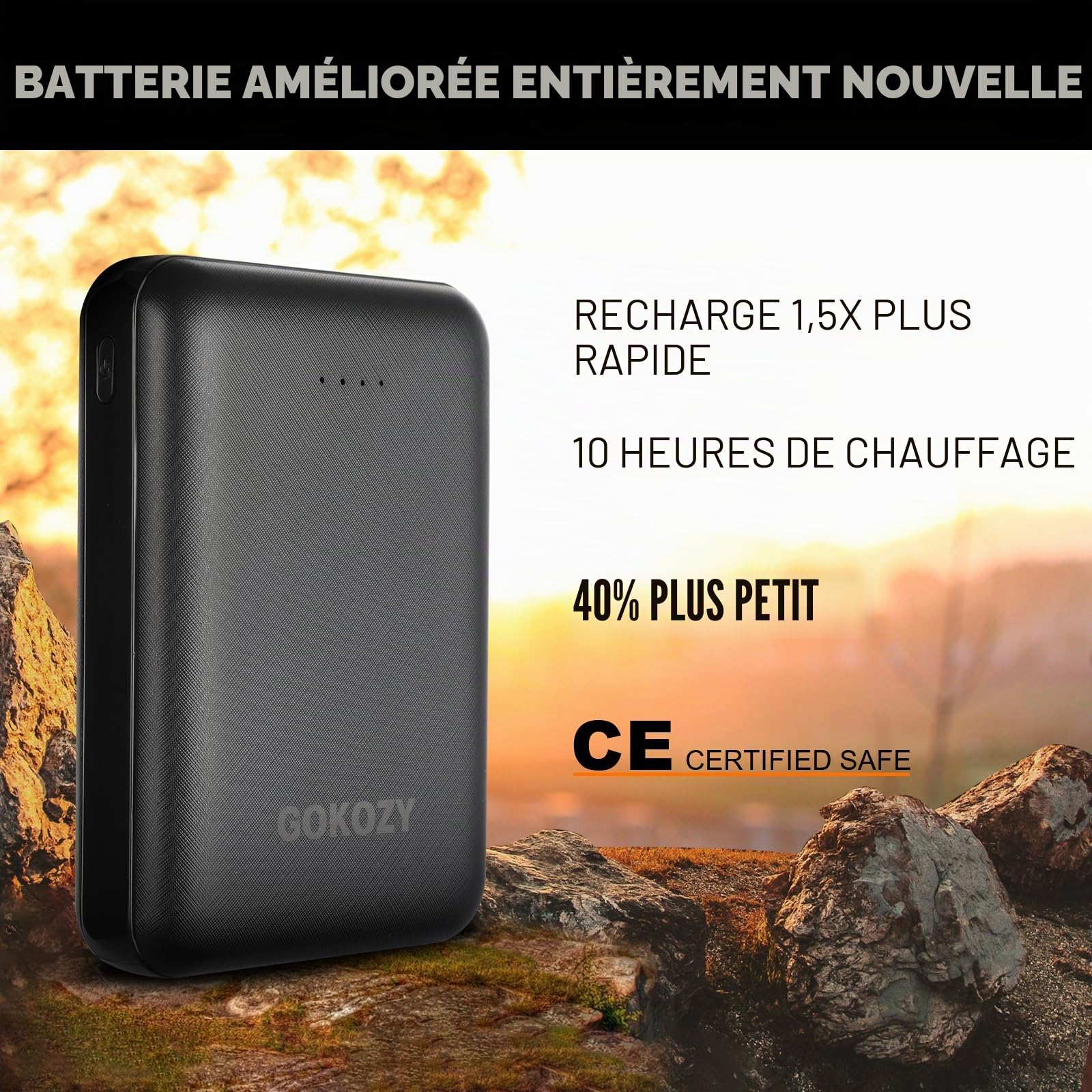 Gokozy gilet chauffant homme avec 10000mah batterie incluse pour 5 zones de chauffage Gilet chauffant Réglage en trois étapes pour un chauffage rapide intelligent chauffé pour la pêche et la chasse