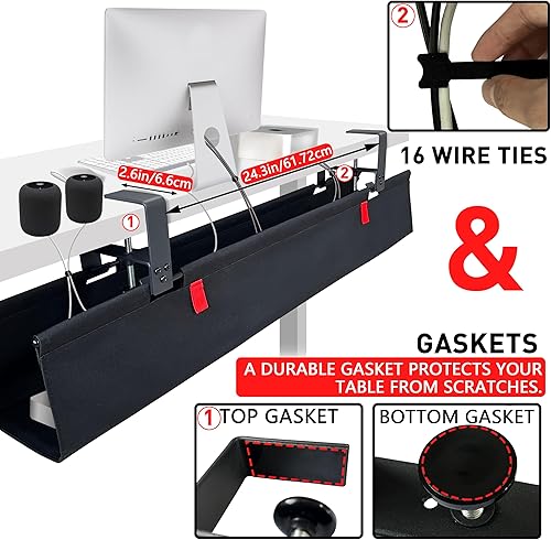Miniatura 8 de Gestión de cables para debajo del escritorio, sin taladro, 36 pulgadas, organizador de cables, con almohadillas de silicona (sin rayones), 16 bridas