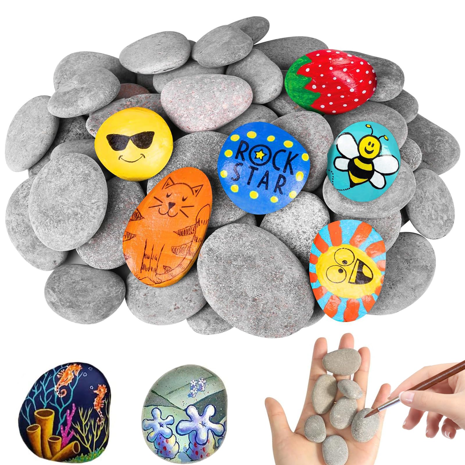 NCOALE 40 Stück Steine zum Bemalen Flach, 3-5 cm Kieselsteine zum Bemalen Natur Strand Kiesel Glatte Flache Steine für Bastelarbeiten Schule Malerei Blumentöpfen Dekoration