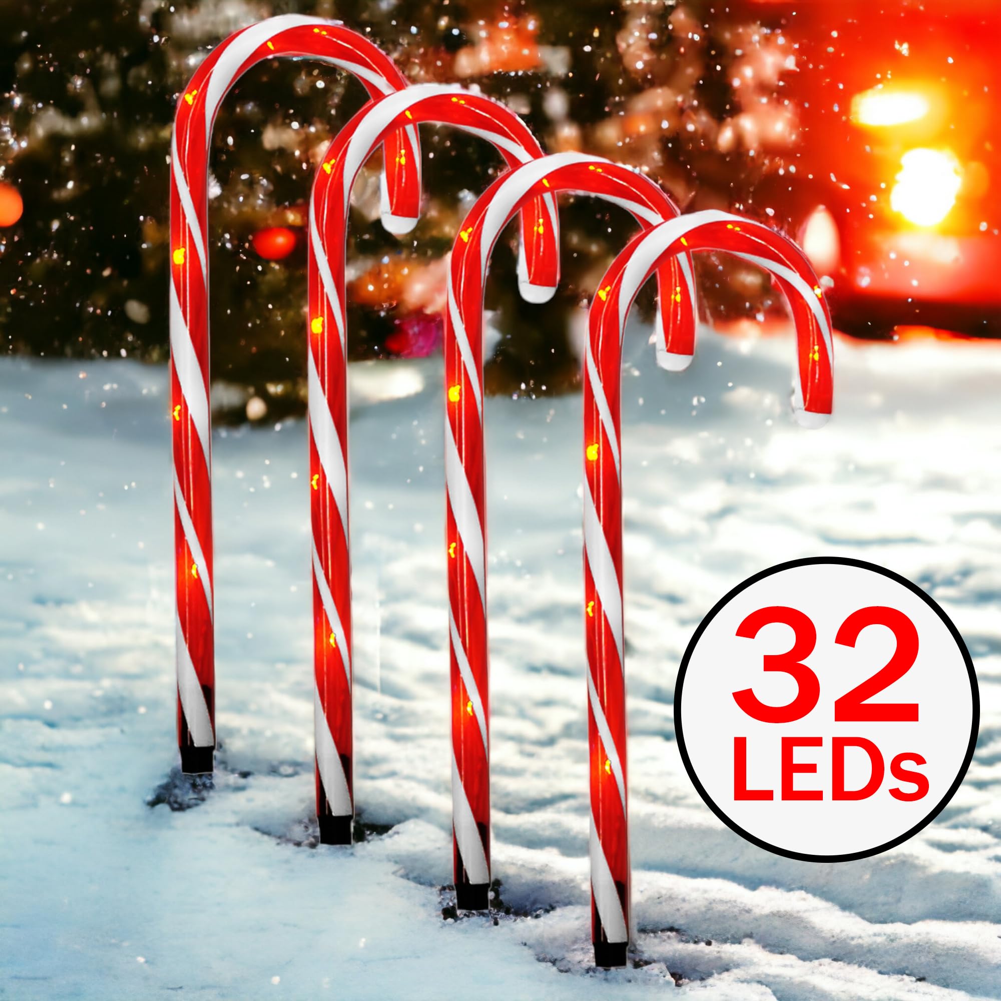 Benelando LED Zuckerstangen Lichterkette – 4 Stück, 44 Cm Hoch, Für Innen & Außen, Mit Erdspießen, IP44