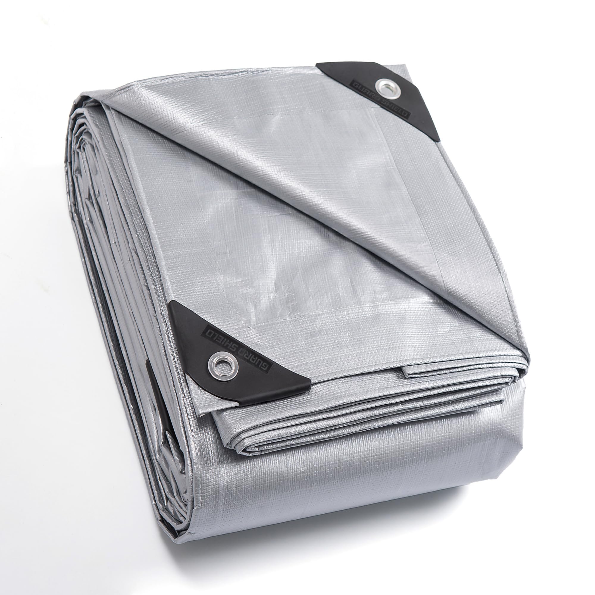 GUARD SHIELD Plandeka tkaninowa z oczkiem 5 x 5 m 160 g/㎡ Szary Plandeka ochronna wielozadaniowa Wodoodporna, odporna na rozdarcie, stabilizowana UV, odporna na pleśń