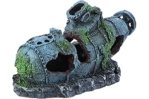 TEHAUX Aquarium Submarine Shipwreck Decorations, Submarine Hideaway Decor
