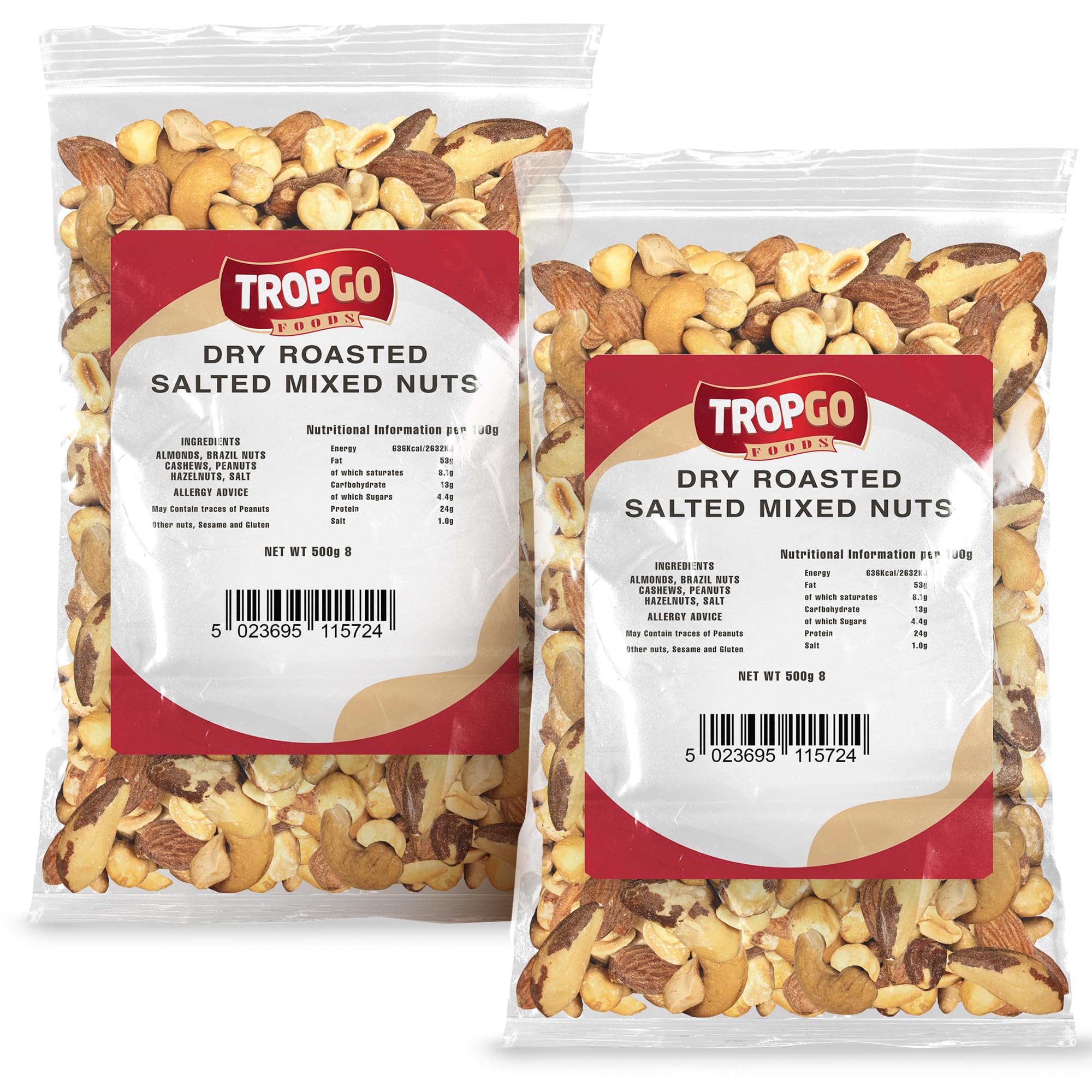 Roasted Salted Mixed Nuts 2 × 500g (1KG) - Packed Fresh, Healthy Jumbo Nuts with Fibre, Protein, Minerals - Perfect for Snacking - Includes Almonds, Brazil Nuts, Cashews, Peanuts, Hazelnuts