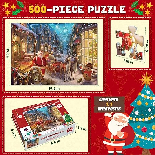 Miniatura 6 de Rompecabezas de Navidad de 500 piezas para adultos, rompecabezas para niños de 8 a 10 años en adelante, divertidos juegos familiares de dificultad