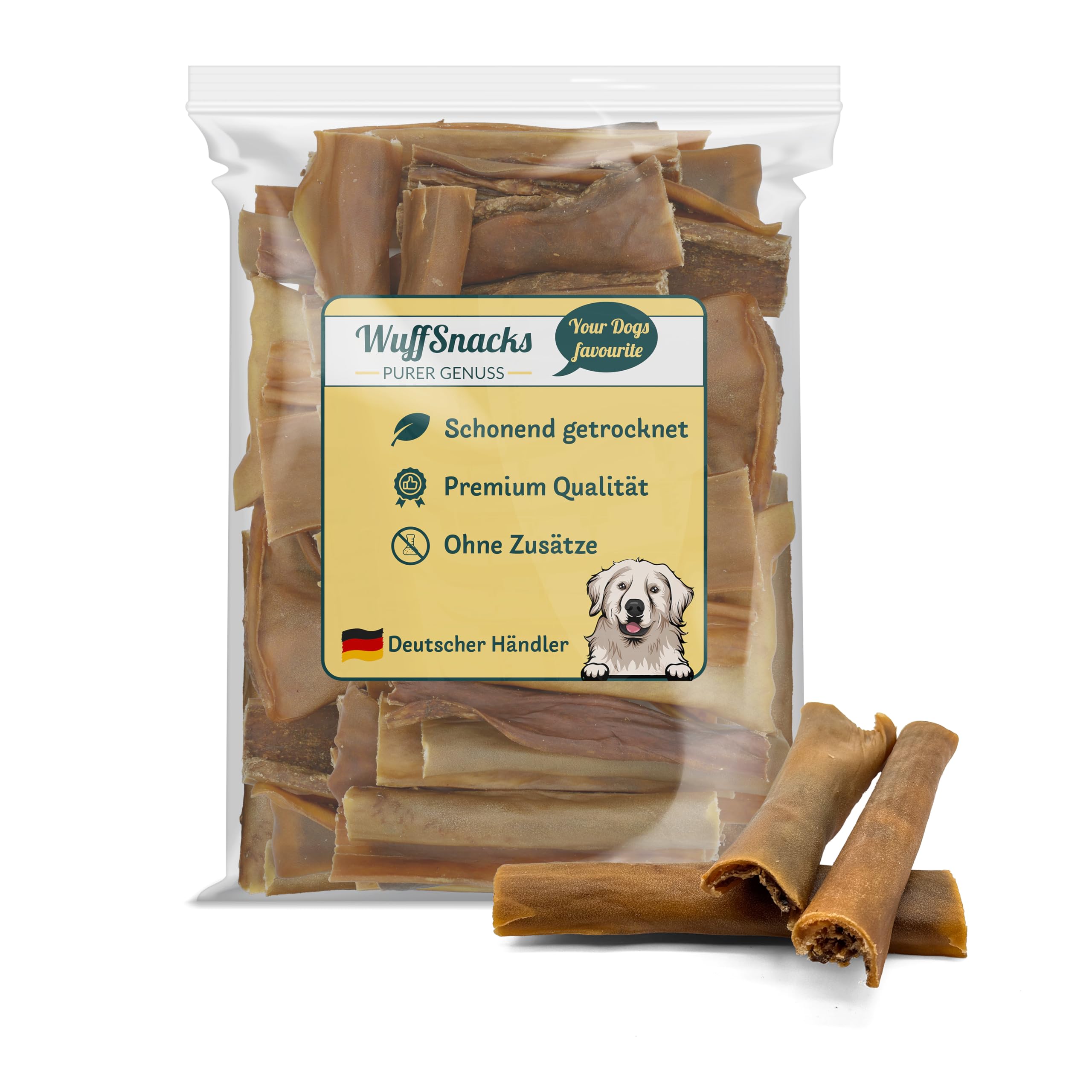 Getrocknete Hirschhaut für Hunde | 1 kg | natürlicher Kauartikel | 100% Hirsch | Hirschhautstreifen Hund | Kausnacks für Hunde von Wuffsnacks