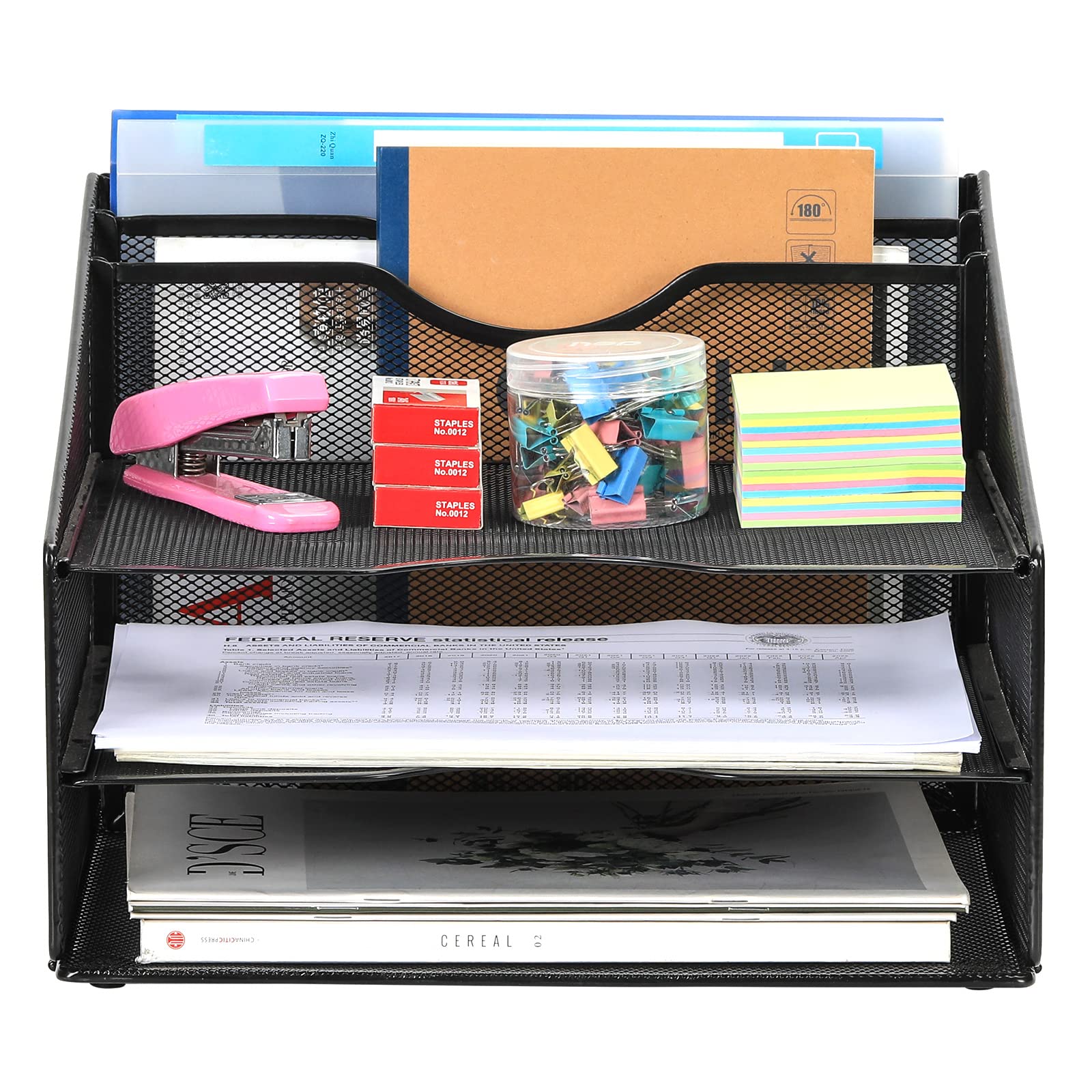 EasyPAG 5 Compartiments Métal Corbeilles à Courrier A4 Banette de Rangement Bureau Porte Revue Organisateur de Magazine Bannette Papier Range Document,Noir