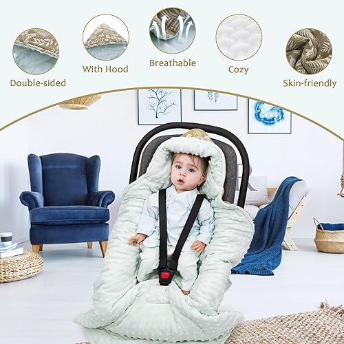 Miniatura 4 de Manta de invierno para asiento de automóvil para bebés, manta cálida de punto minky para bebés recién nacidos, ajuste universal para asiento