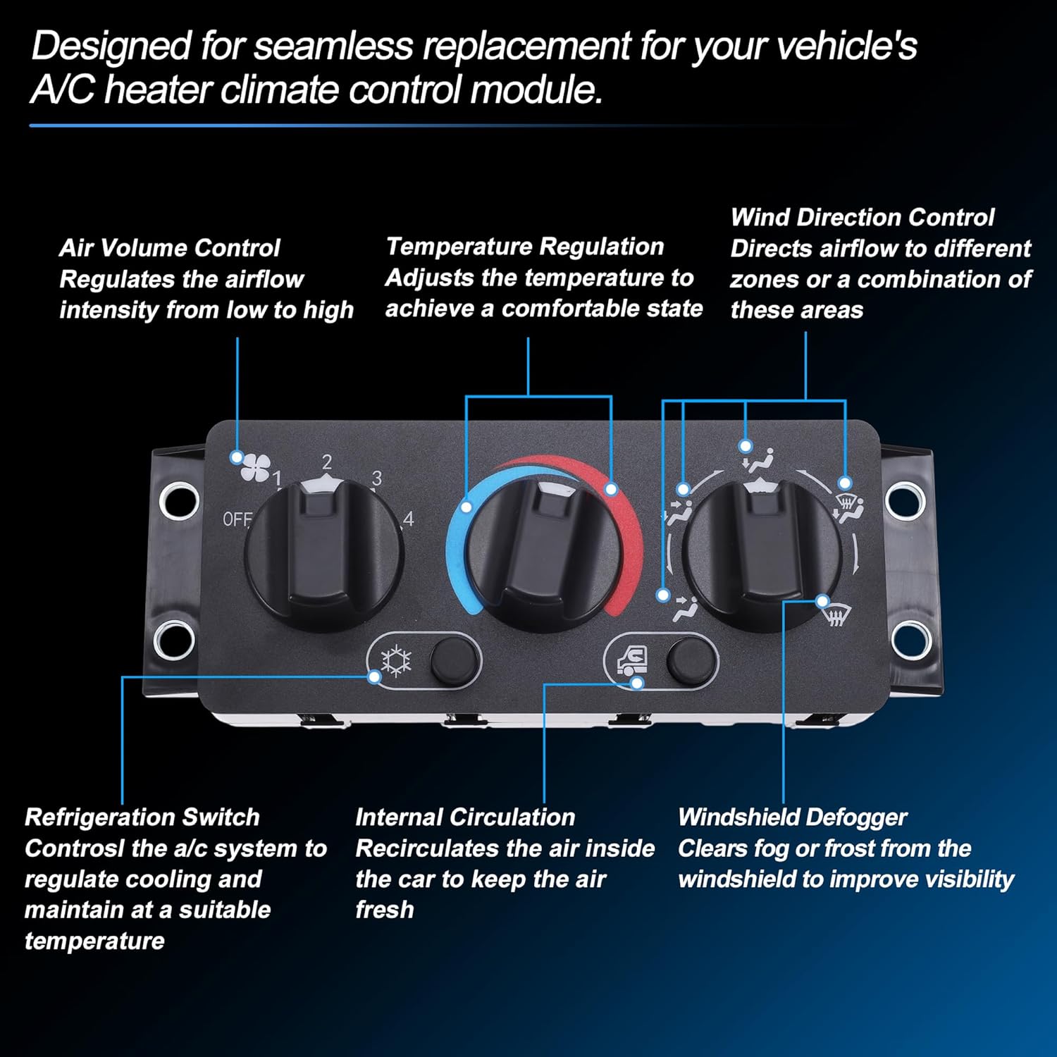A/C Heater Climate Control Switch Module Panel for Mack CHU612 08-18 HVAC Climate Temp Unit No.111226/21169150/20909401/20992943/25110700/351320261