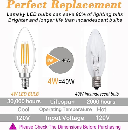 Miniatura 3 de Lamsky Bombilla LED E14 regulable, 110 V, 400 lúmenes, 40 W, equivalente a luz diurna blanca 5000 K, bombillas de candelabro de base europea E14,