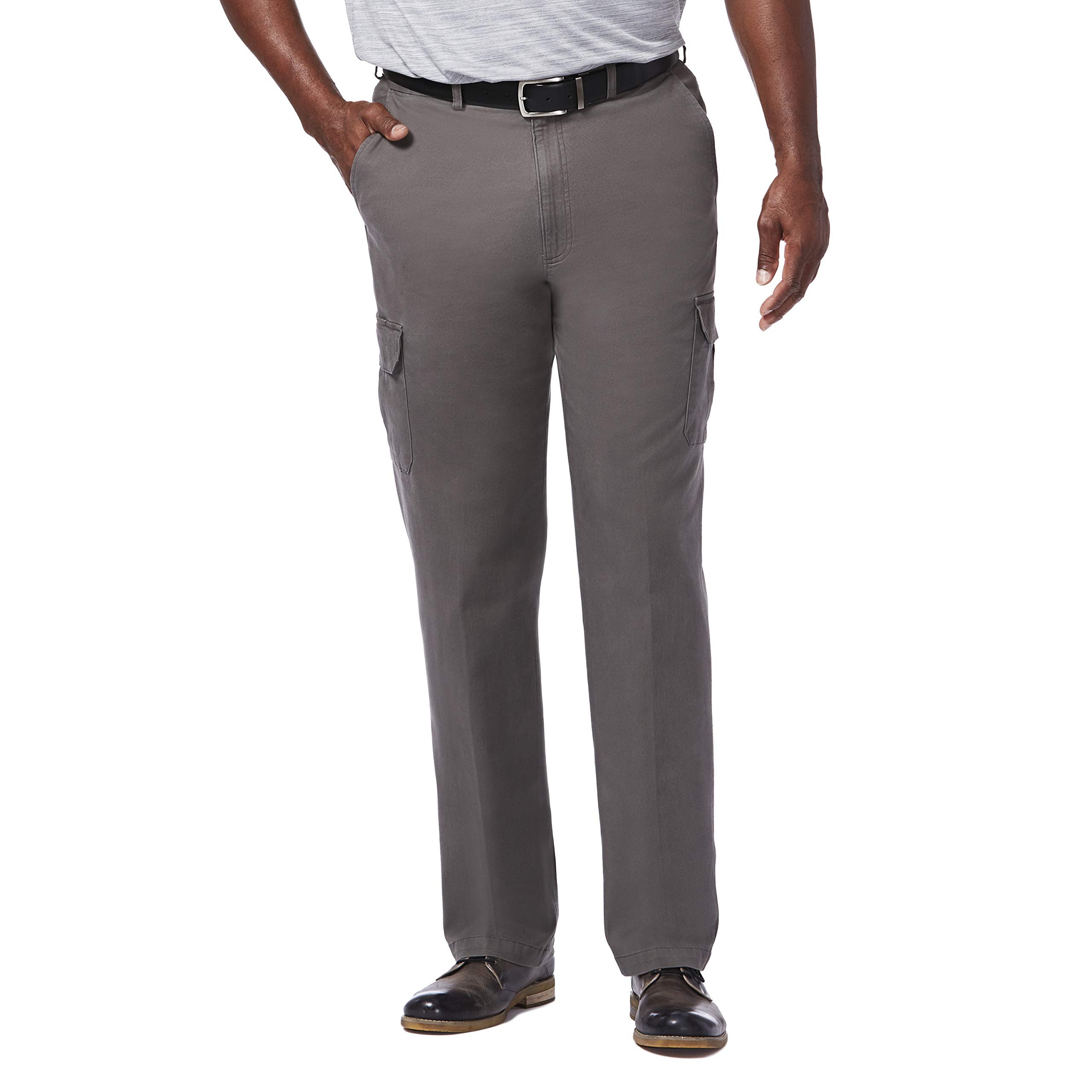 Haggar Men's Comfort Stretch Flat Front Cargo Pant - Reg. and BT, Med Grey - Bt, 44W x 34L