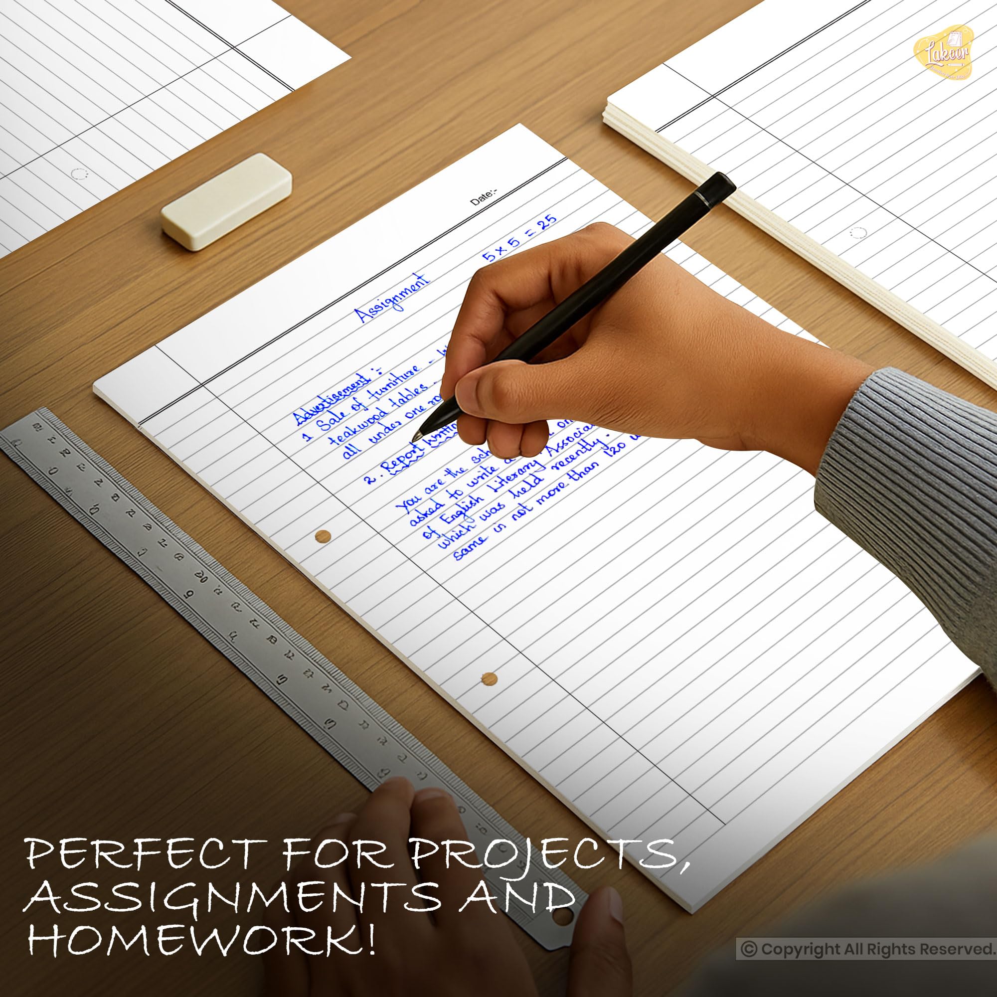 Paraspapermart A4 Ruled White Project Sheets (100 Sheets, Both Side Ruled) 2
