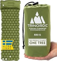 TRINORDIC Ultrakönnyű Kempingmatrac Beépített Párnával - Felfújható Túramatrac Erdőzöld Színben, 190x58cm, 550g, 120kg Teherbírás 1