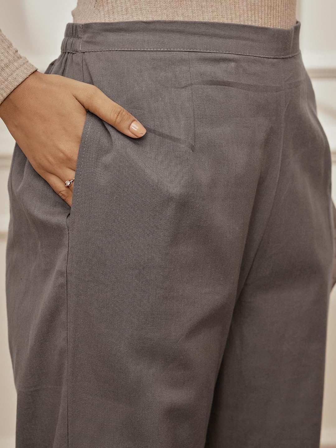 VASTRAMAY Abbigliamento da yoga da donna in cotone e lino, top ricamato con pantaloni dritti abbinati per comfort e stile