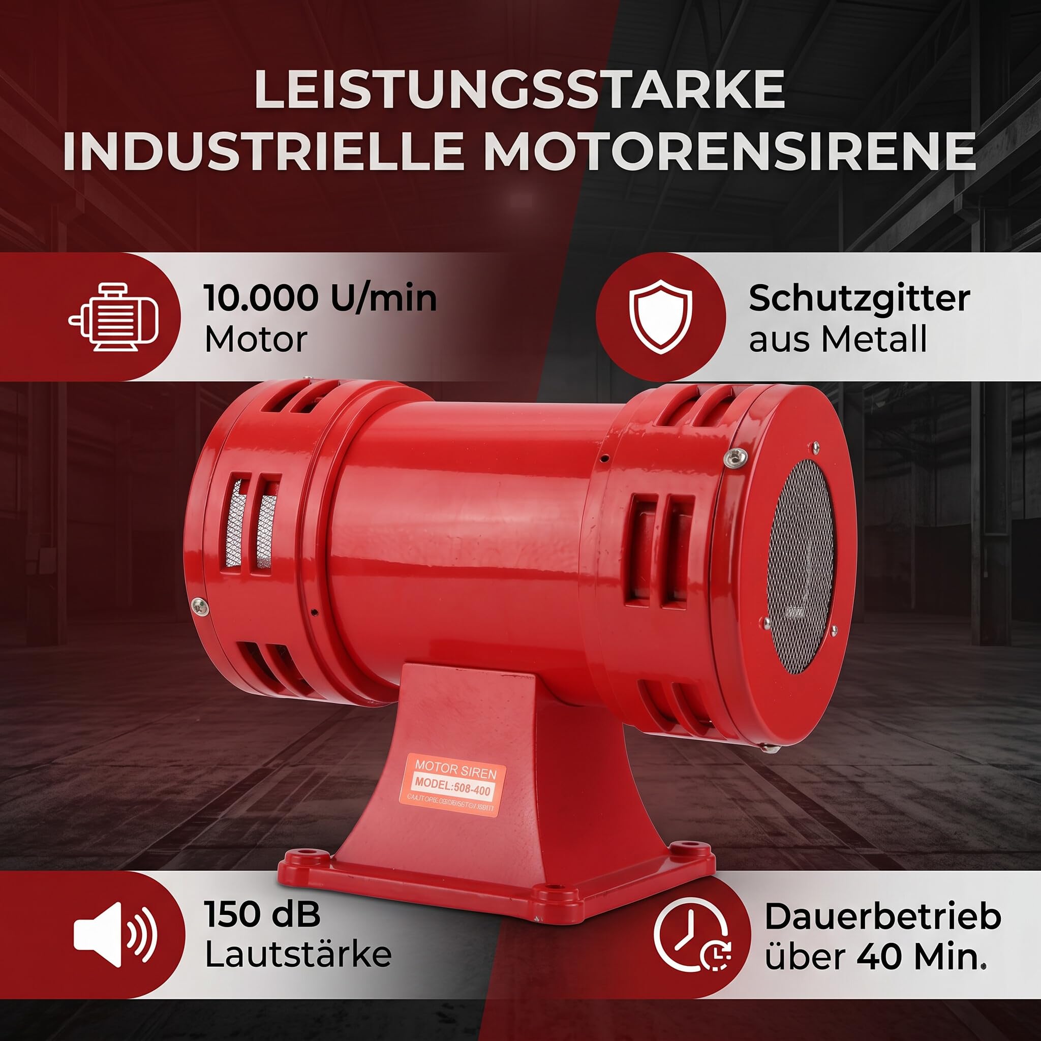 Sirena a Motore Elettrico 150 DB, Sirena Alimentata a Motore Industriale Corno di Allarme Continuo Antiaerea per Miniera Fattorie