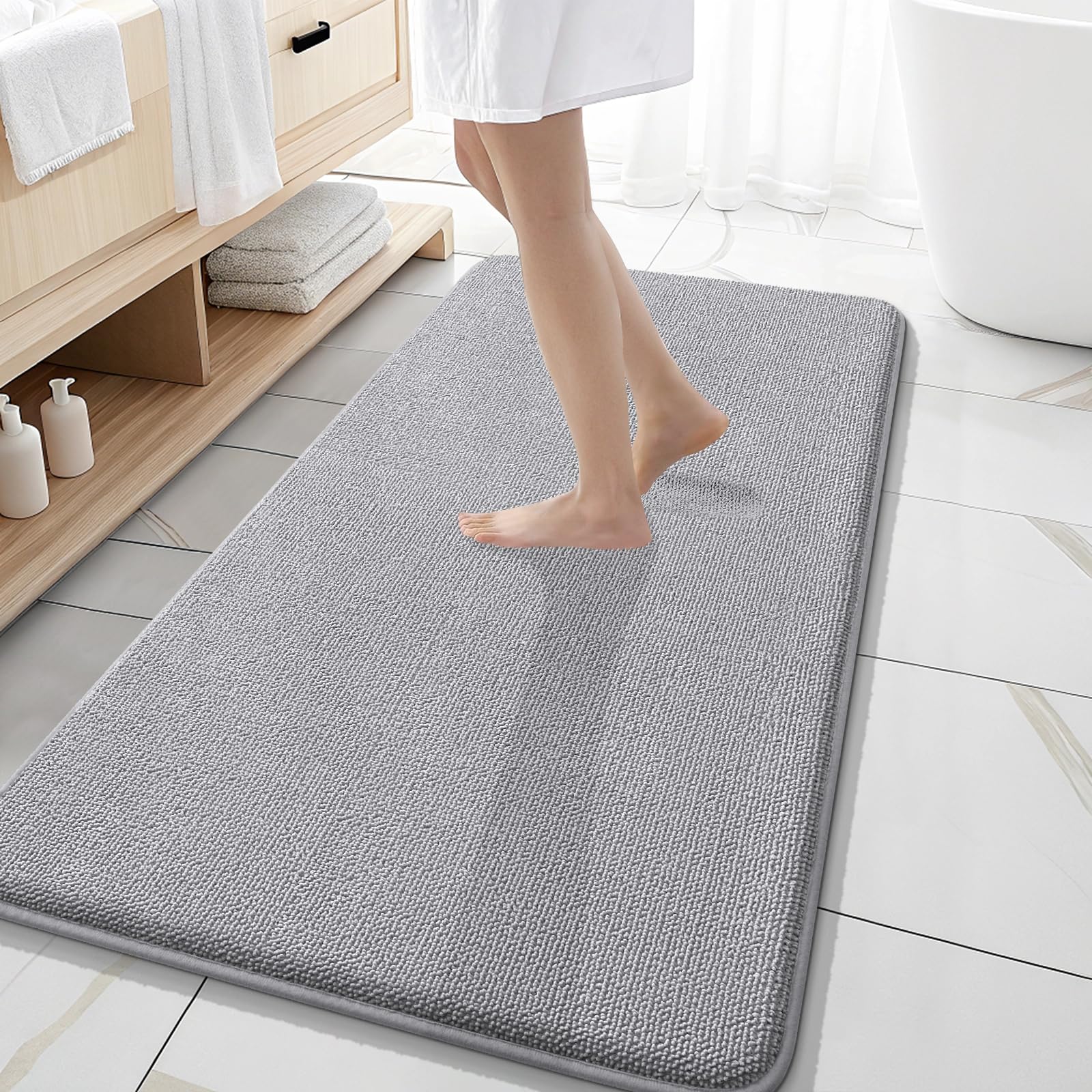 OLANLY Thick Memory Foam Bath Mat Rug 47x20, Extra Soft Absorbent Bathroom Rug, Quick Dry Bath Mats, Non-Slip, Machine Washable Carpet for Bathroom,