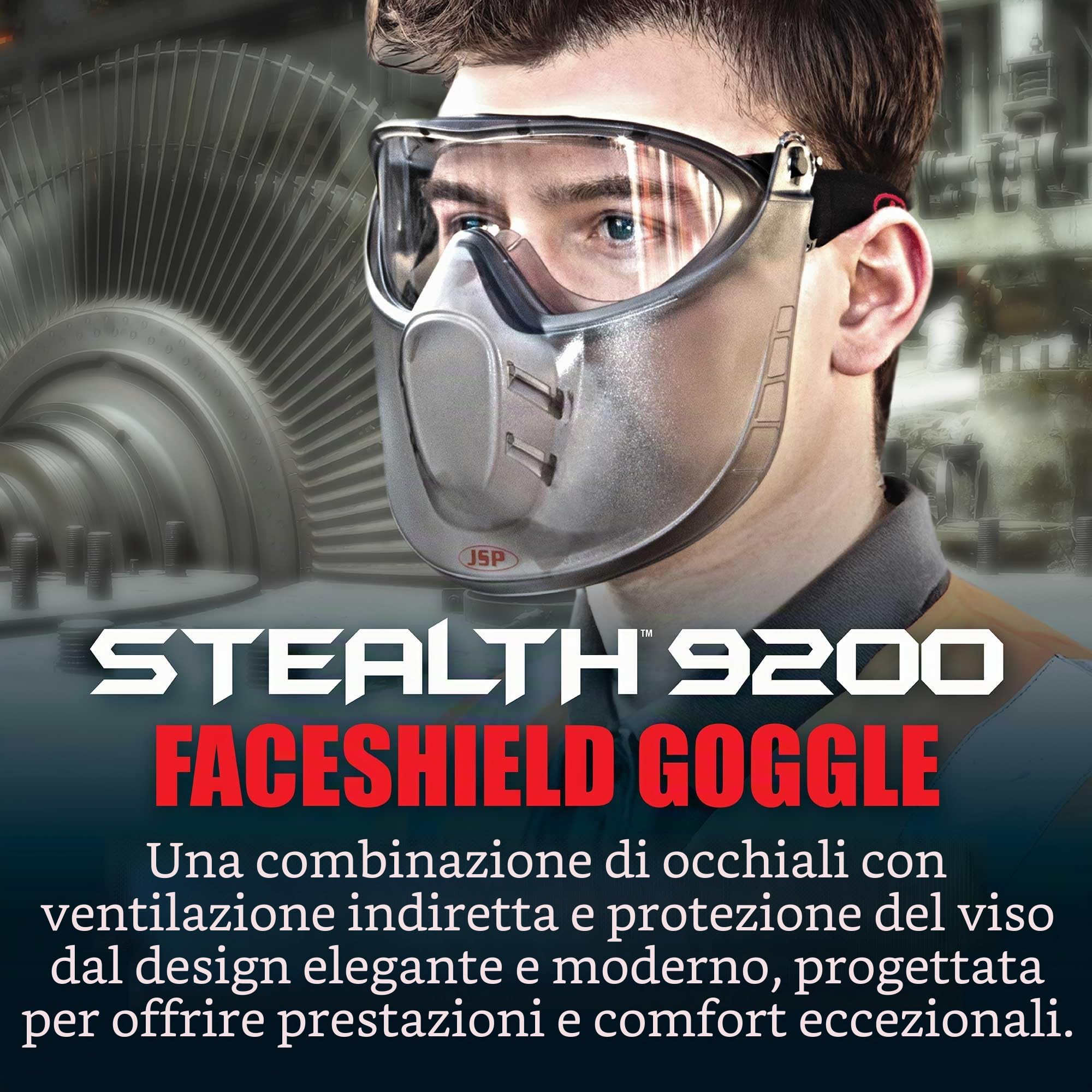 JSP STEALTH 9200 Occhiali di Sicurezza con Schermo Facciale - Antiappannamento Classe N - Protezione Oculare Leggera - Schermo Mobile - Per DIY, Taglio, Laboratorio e Industria - EN 166 e EN 170