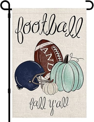 Bandera de jardín de fútbol de otoño de 12 x 18 pulgadas, bandera de fútbol de doble cara con calabaza para patio, día de juego deportivo, letrero