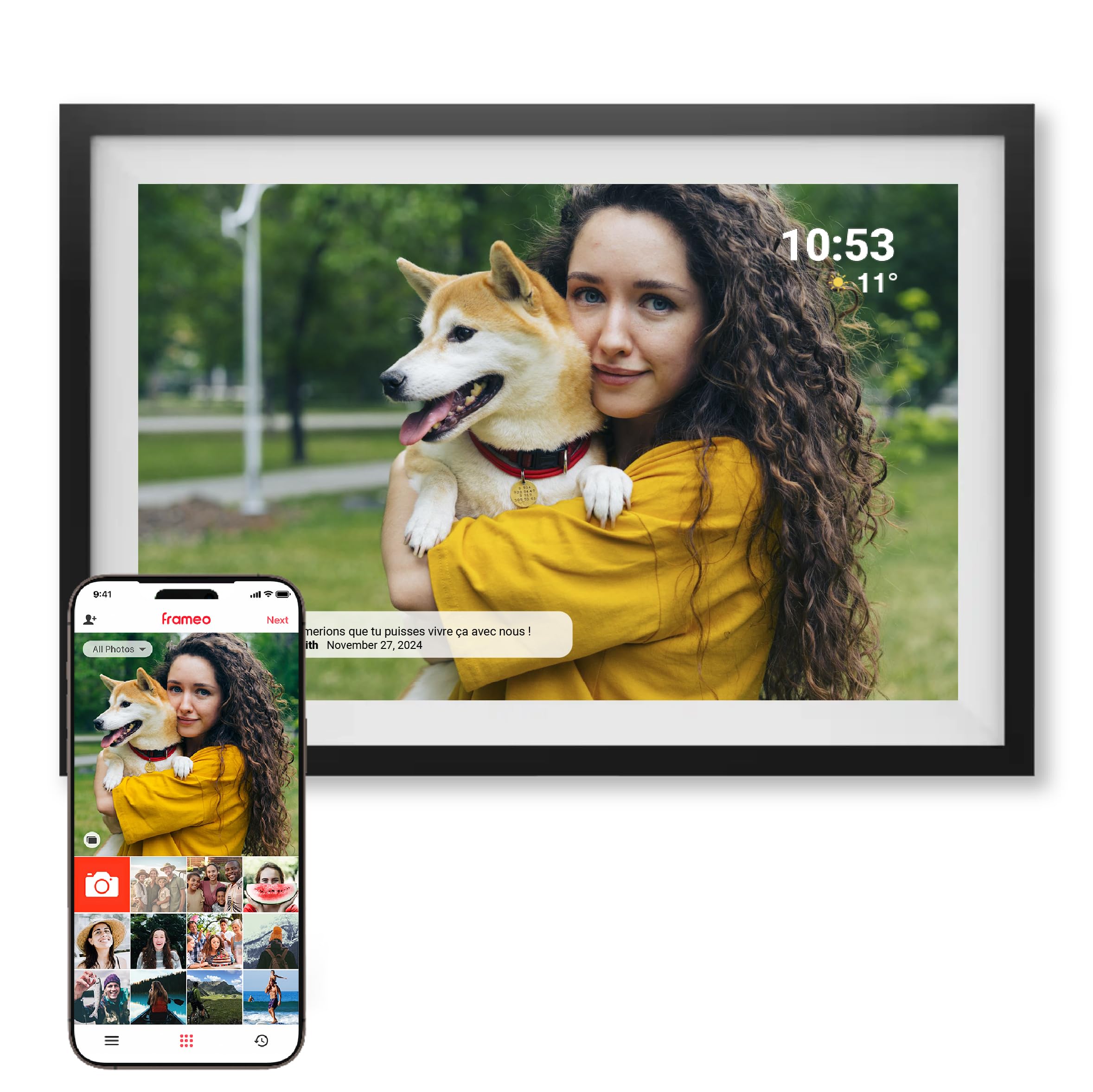 Front view of the Denver PFF1016 Digital Photo Frame, showing its slim bezel and a vibrant image.