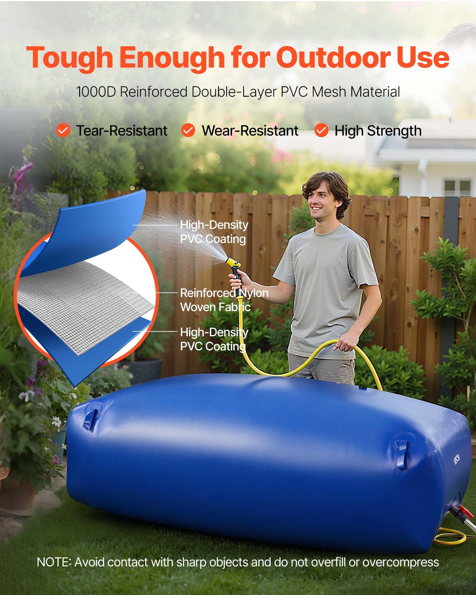 VEVOR Sacca di Stoccaggio dell'Acqua Capacità da 1000 L, Contenitore per Acqua Dolce Portatile Pieghevole, Serbatoio di Stoccaggio di Emergenza in PVC a Prova di Perdite e Antistrappo per Camper