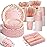 AIRE 350PCS Pink and Gold Party Supplies, Severs 50 Disposable Partyware, Gold Plastic Cutlery, Napkins, Plates for Baby Shower, Birthday, Wedding