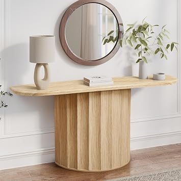 59 Fluted Console Table for Entryway, Narrow Console Table Wooden Sofa Tables Behind Couch, Modern Curved Accent Table for Hallway, Living Room, Entrance, Foyer Natural