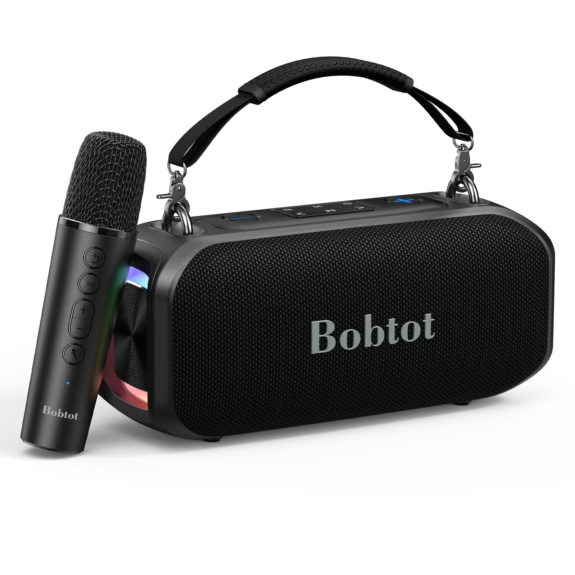 Tragbarer Karaoke-Lautsprecher für Erwachsene, kompakte Gesangsmaschine mit kabellosem Mikrofon, Bluetooth-Lautsprecher mit sattem Bass, magischem Klang und LED-Beleuchtung