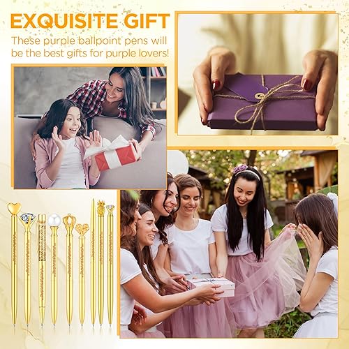 Miniatura 6 de Yeaqee Juego de 9 bolígrafos de metal con diamantes de cristal motivacional para diario, tinta negra, bonitos y lindos bolígrafos kawaii, regalos de
