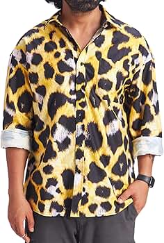 Amazon.com: ANYMALE Wildcat Topaz Leopard Print Shirt Men