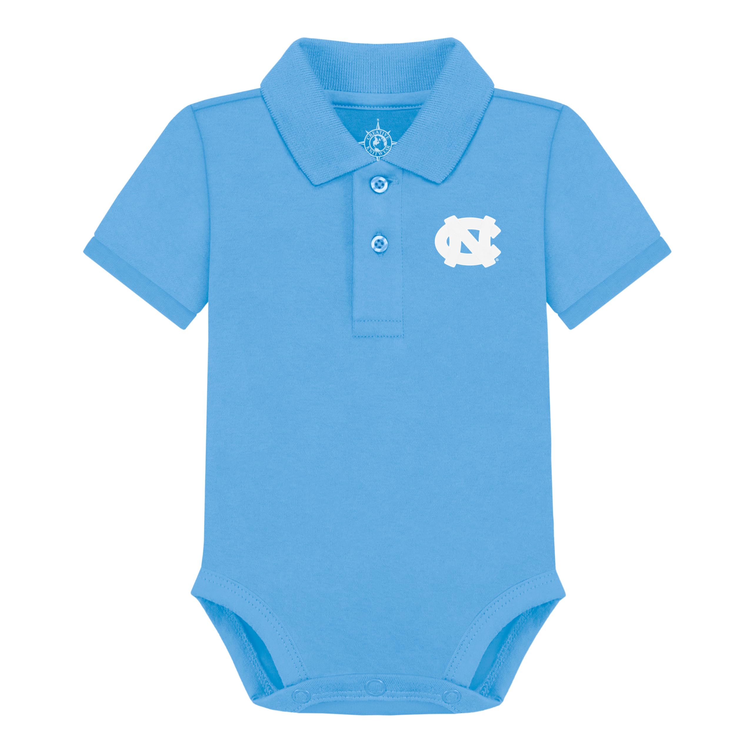 Creative Knitwear College Baby Polo Bodysuit Solid - North Carolina Tar Heels Logo, Carolina Blue, for Boys & Girls, 0-3 Months