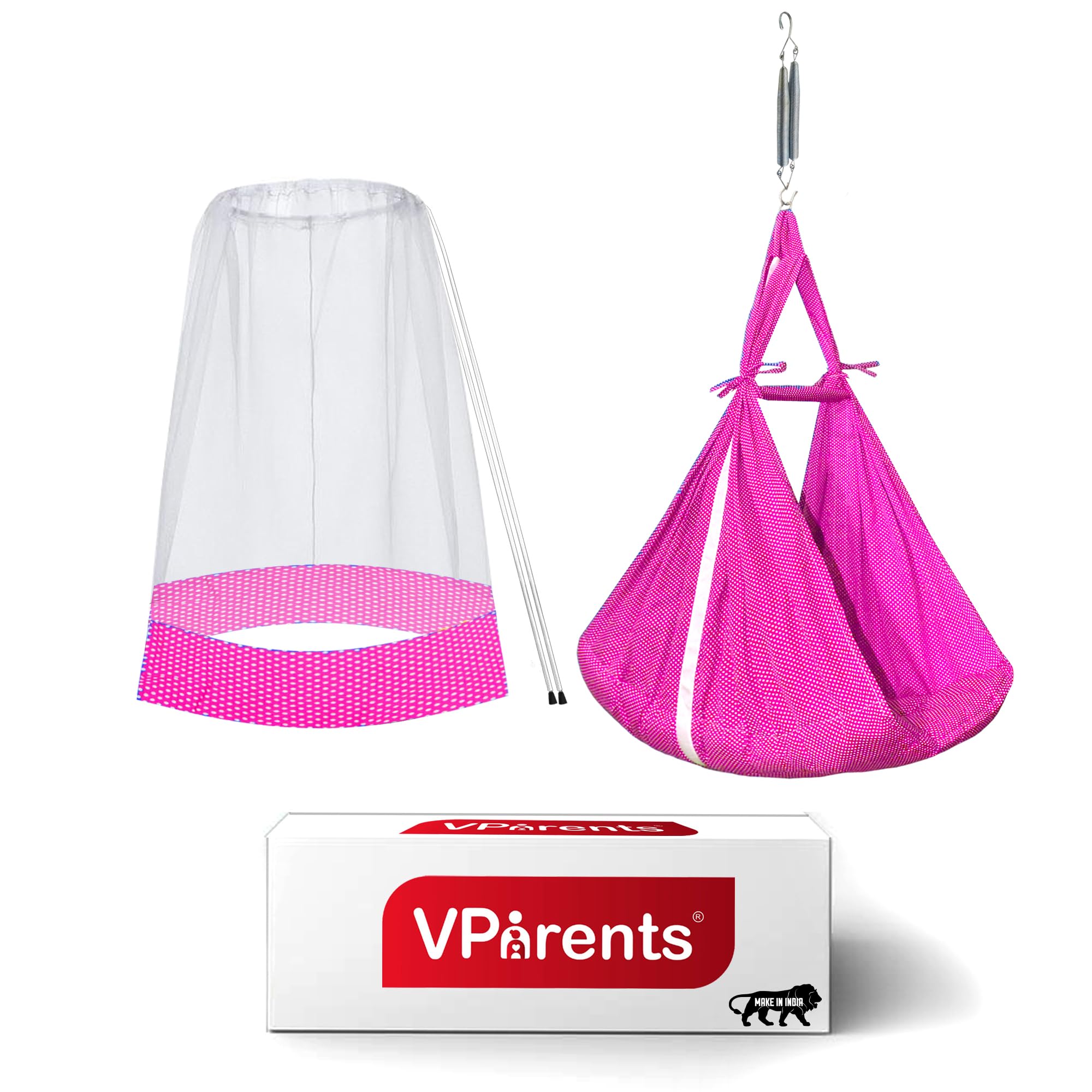 VParents Infant Baby Swing Cradle with Mosquito net and Spring (Pink)