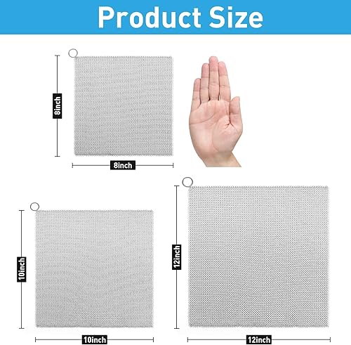 Miniatura 6 de Limpiador de Hierro Fundido - XXL 30x30 cm Actualizado Círculo Delgado y Pequeño de 3.8mm de Diámetro, Estropajo de Cadena de Acero Inoxidable 316L