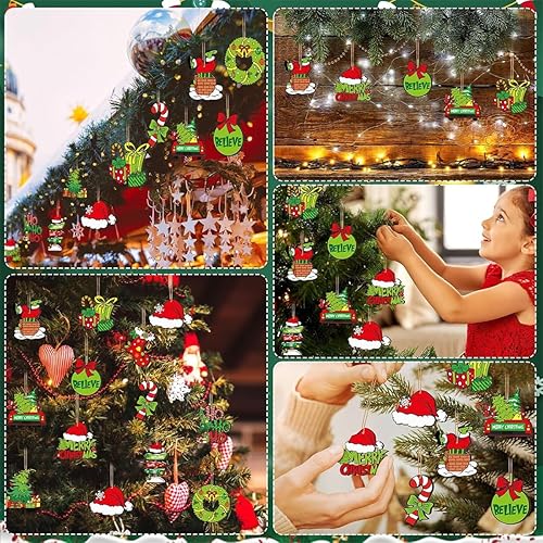 Miniatura 7 de Paquete de 24 decoraciones para árbol de Navidad, adornos colgantes de madera para árbol de Navidad, adornos navideños bonitos, decoración de Año
