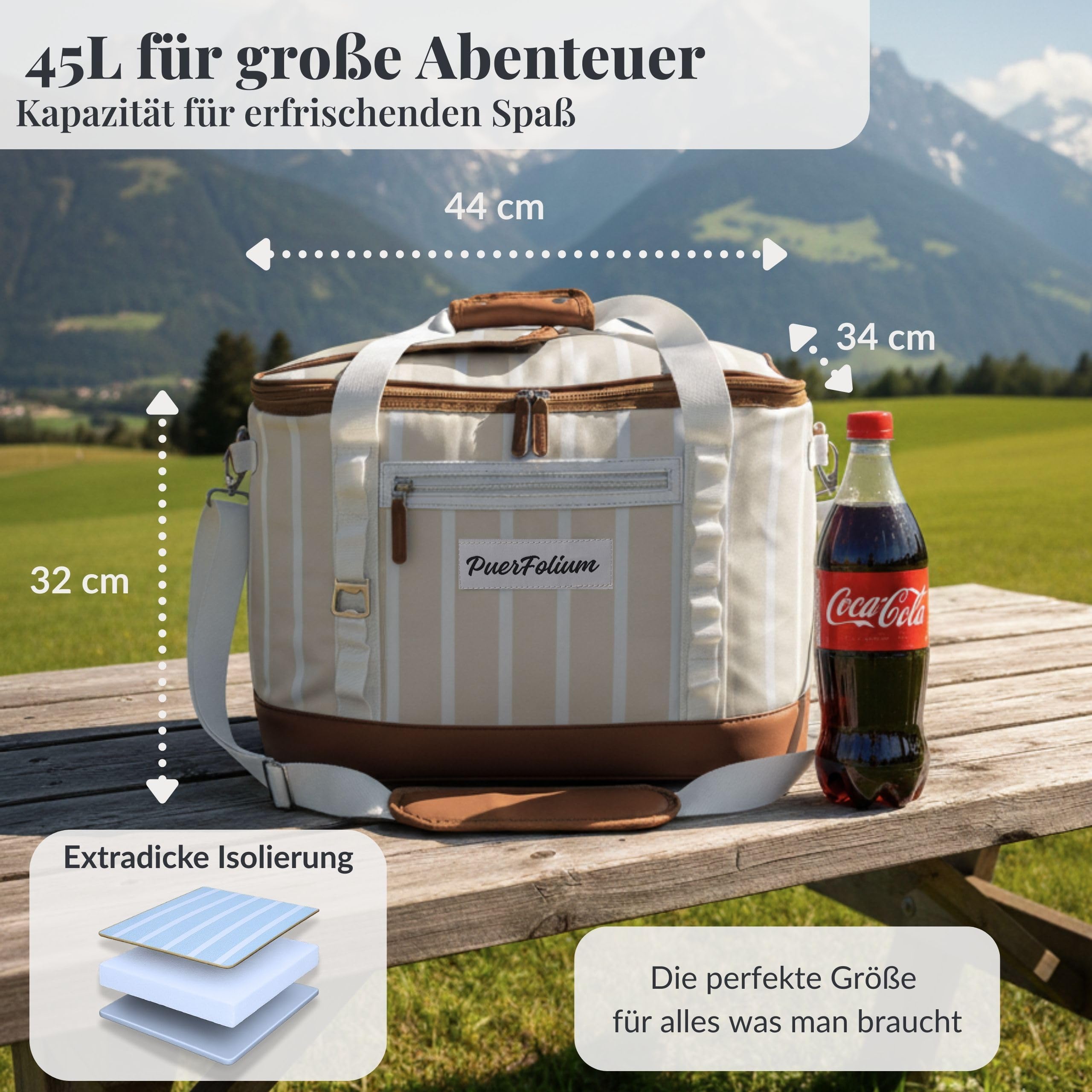 Kühltasche Groß Faltbar 45L Kühlbox für Einkauf Strand Auto Picknicktasche Einkaufskorb Lunchtasche Thermotasche Cooler Bag Unterwegs Passive Wasserdicht 12h Isoliert mit Klappe Retro XXL